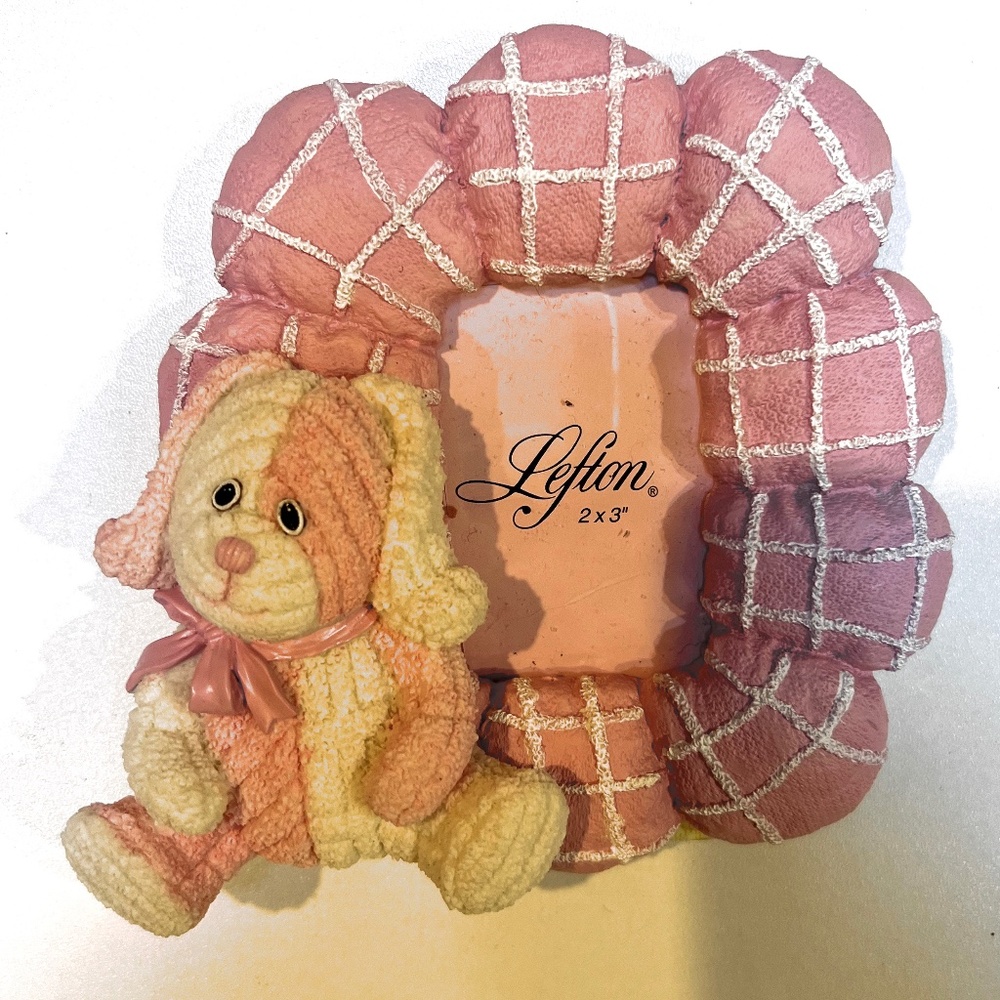 Lefton 3D Nursery Picture Frame.  Pink Stuffed Rabbit  Holds one 2” x 3” picture